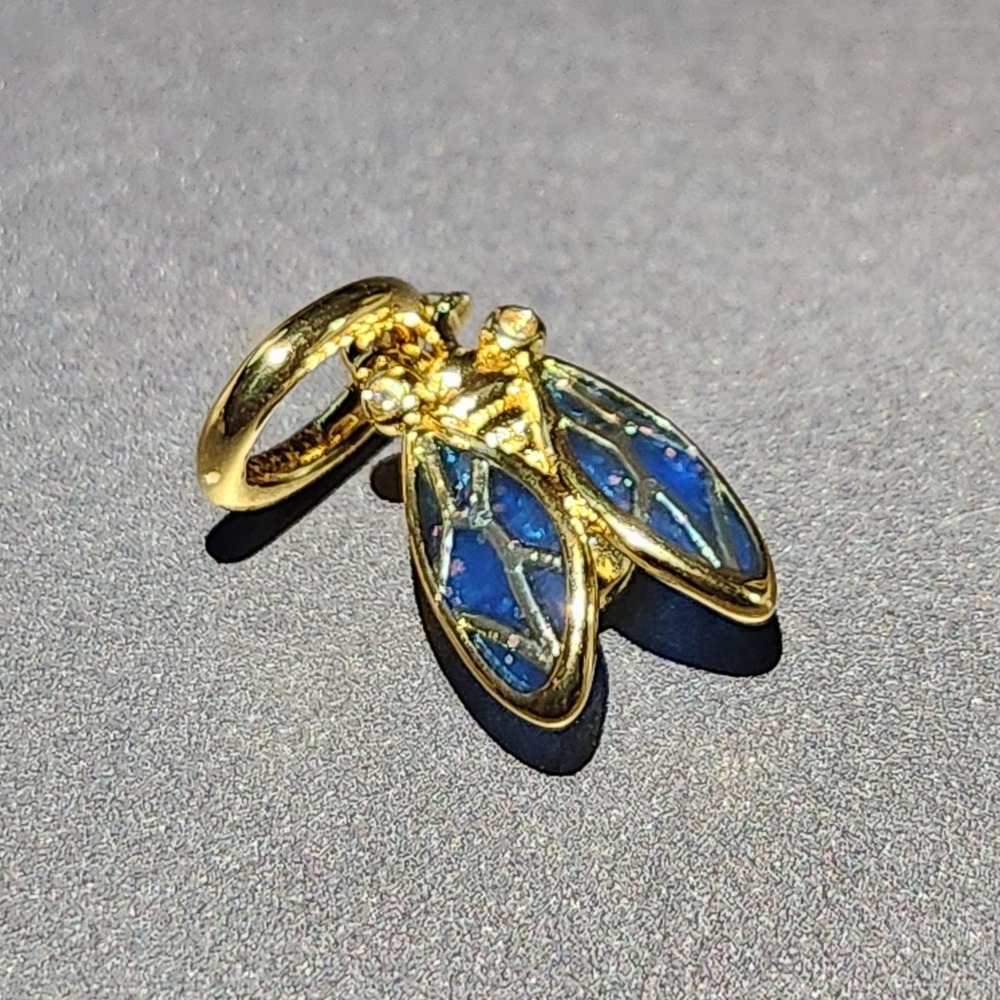Pandora 14k Gold-Plated Cicada Dangle Charm Blue 762693C01